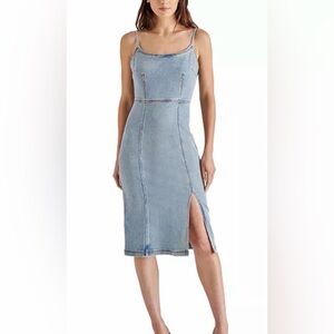 Steve Madden Women's Slit-Front Giselle Denim Midi Dress Denim Size 12 NWT